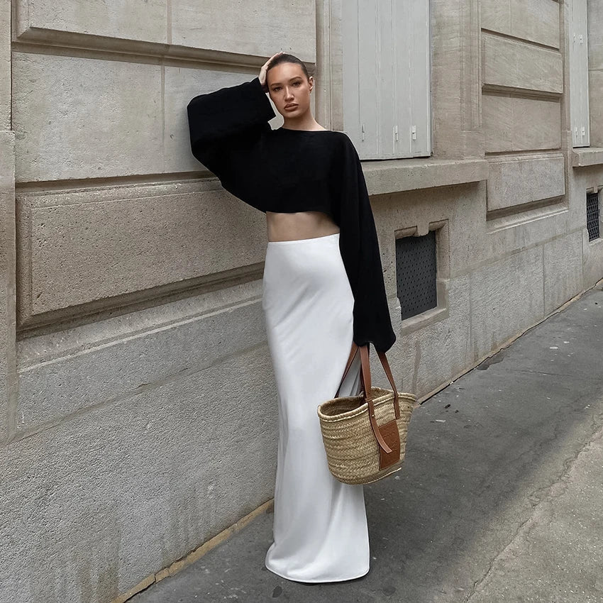 White High Waist Trumpet Skirt