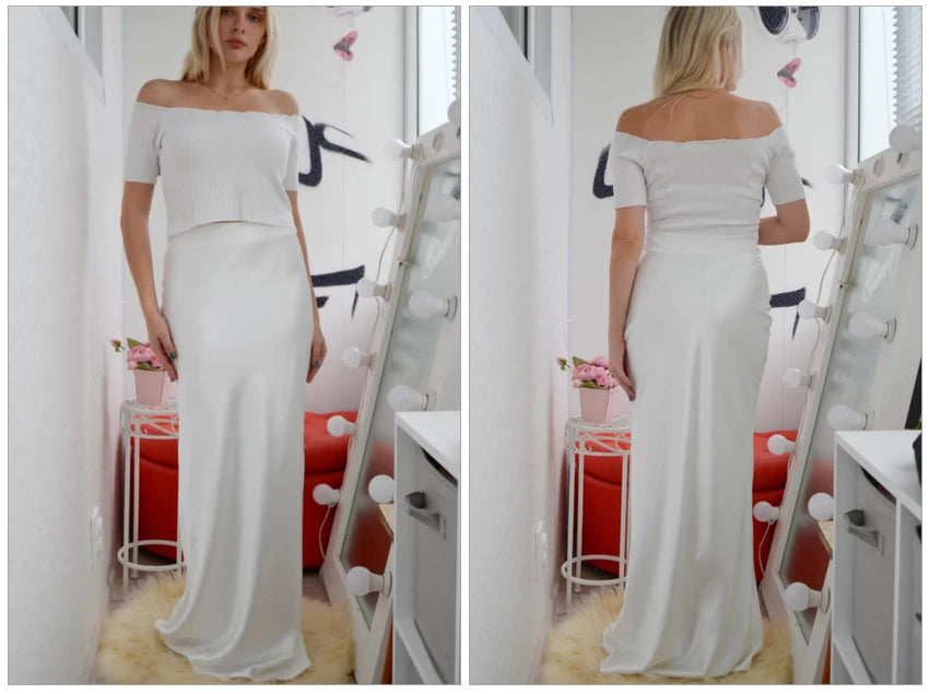 White High Waist Trumpet Skirt