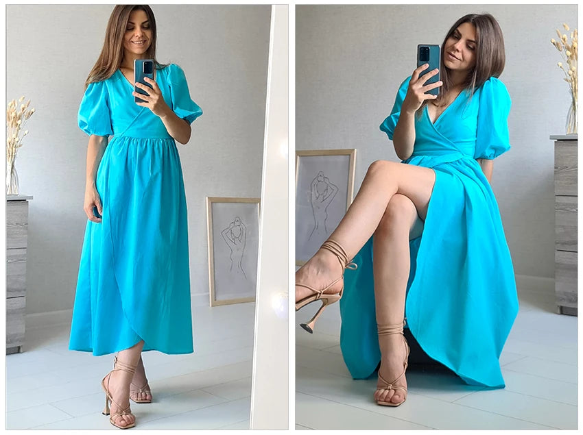 Slim Long Wrap Dress