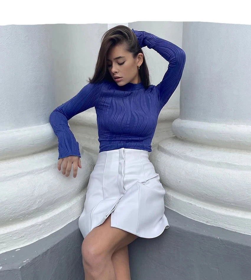 Spring Casual Blue Turtleneck