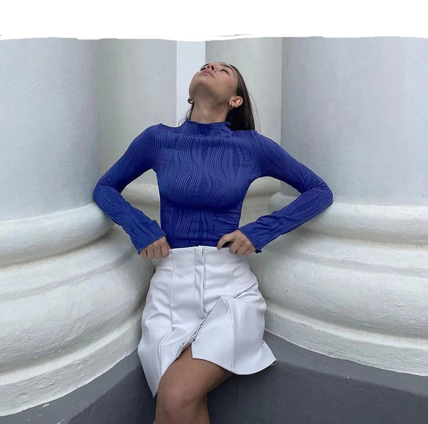 Spring Casual Blue Turtleneck