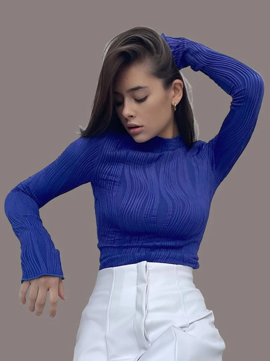 Spring Casual Blue Turtleneck