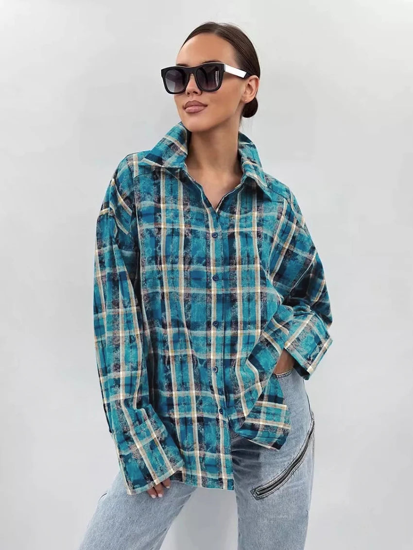 Oversize Button Streak Blouses