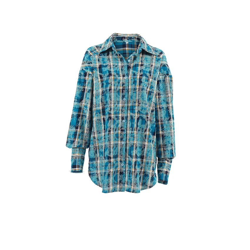 Oversize Button Streak Blouses