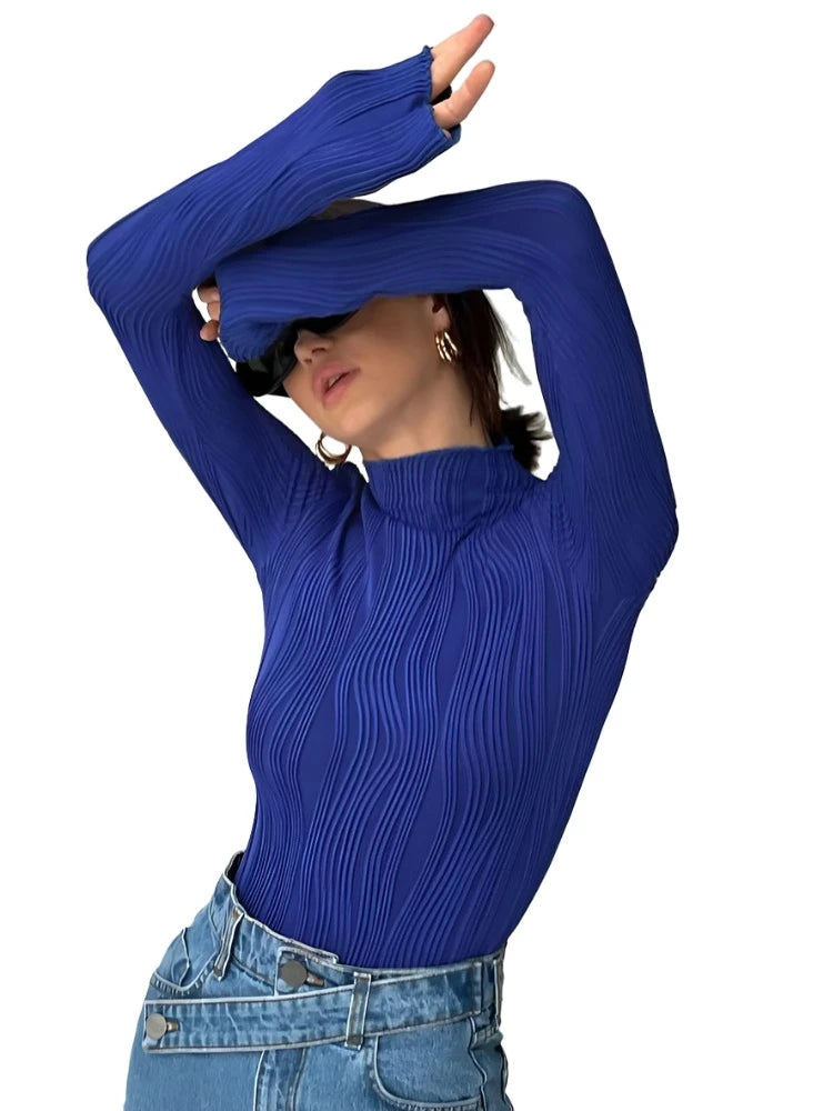 Spring Casual Blue Turtleneck