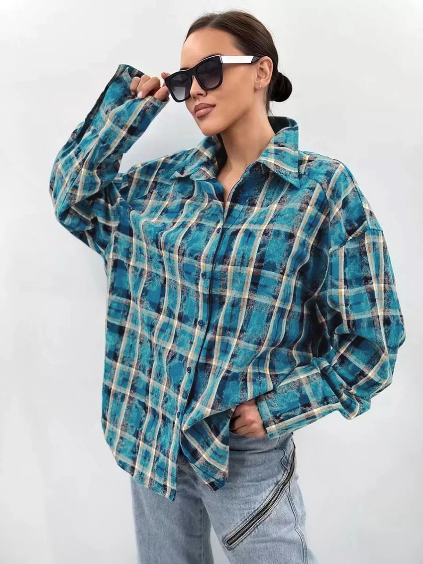 Oversize Button Streak Blouses