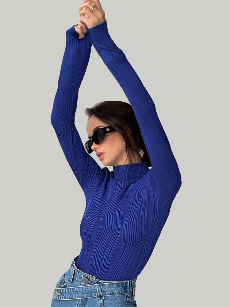 Spring Casual Blue Turtleneck